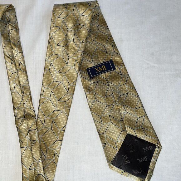 XMI Dress Tie Mens Size 56" Gold 100% Silk Designer U.S.A. - Picture 9 of 12